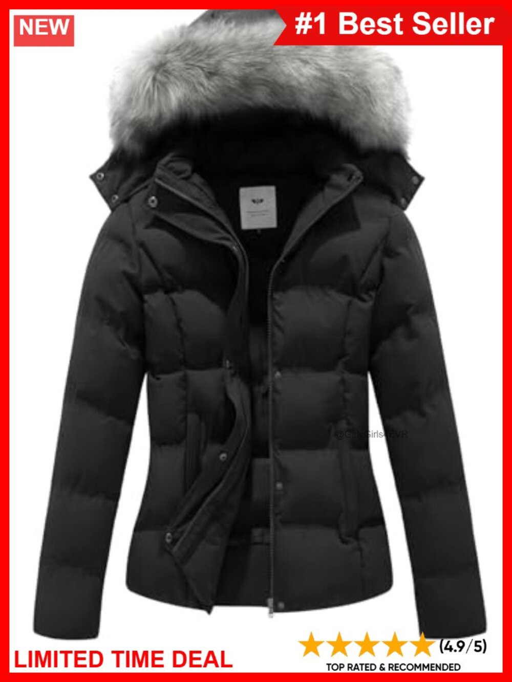 Women's Winter Puffer Coat Quilted Jacket Removable Fur Hood Water-Resistant